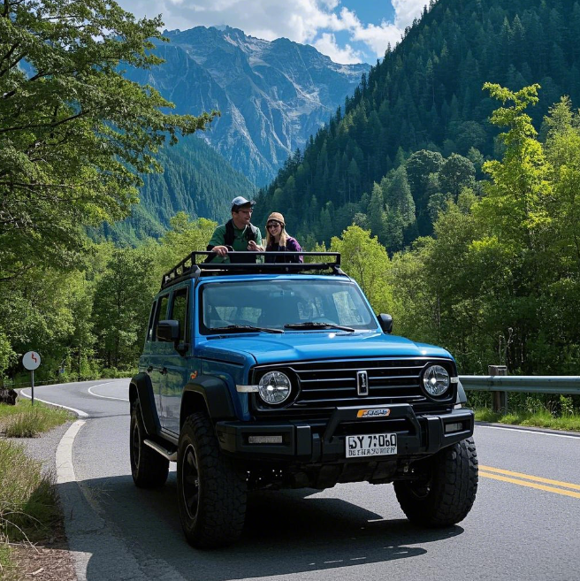 Americans drive themselves in off-road vehicles in Jiuzhaigou Forest Park