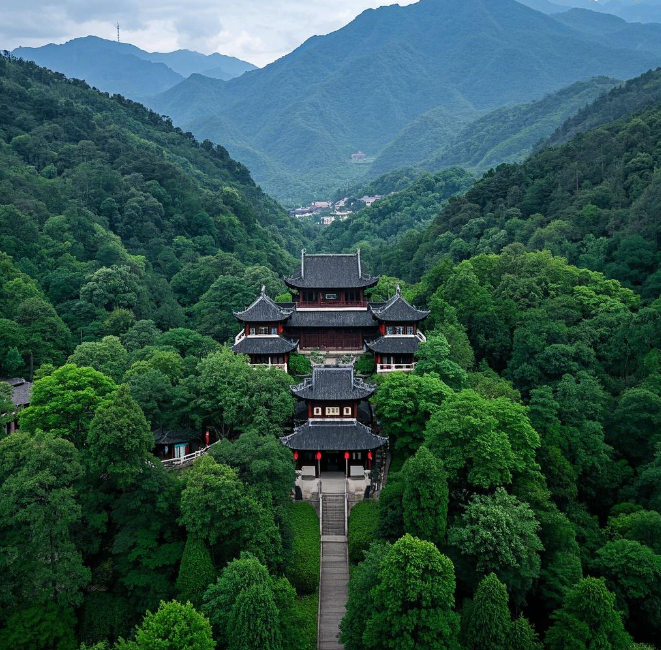 Aerial photo of Qingcheng Mountain Taoist Complex